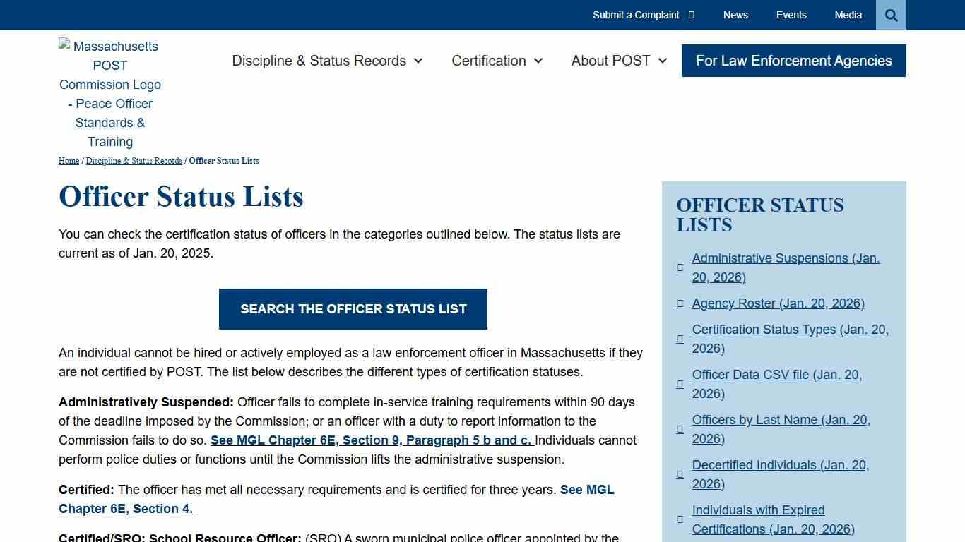 Officer Status Lists – MA POST Commission